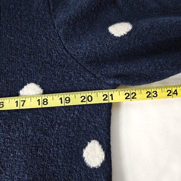 J. CREW Button Merino Blend Polka Dot Crewneck Sweater Navy Women's Size Medium - Picture 8 of 10